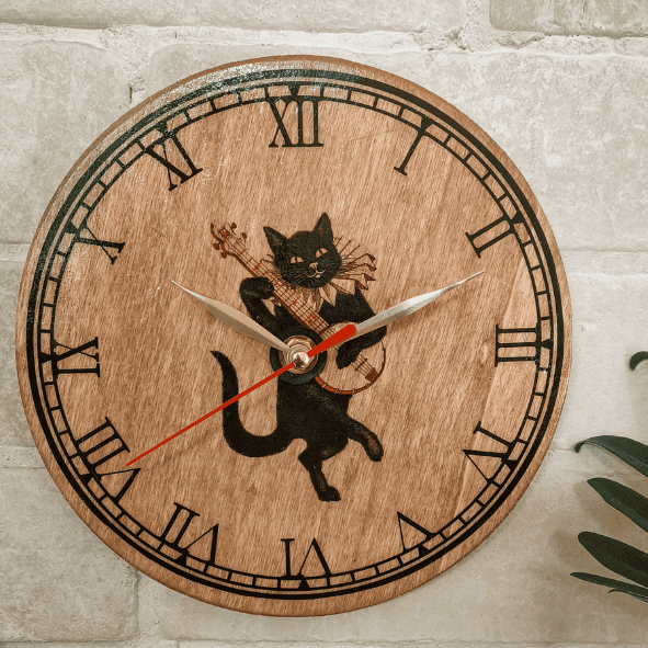 שעון קיר חתול שחור